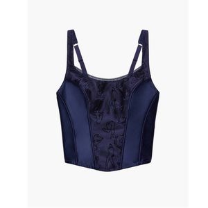 Savage X Fenty Flock U Up Corset and matching panty size 1X, Navy Blue